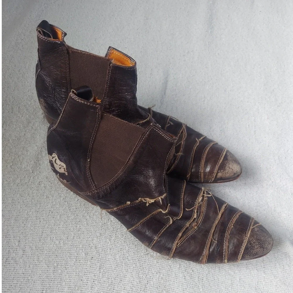 We Are Boots Men 41 Brown Leather Chelsea Italian Distressed Pointed Toe Ankle